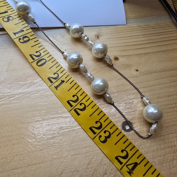 Vintage Synthetic Pearl Long Necklace 14K Gold Plated Elegant Fashion Jewelry - Picture 6 of 7